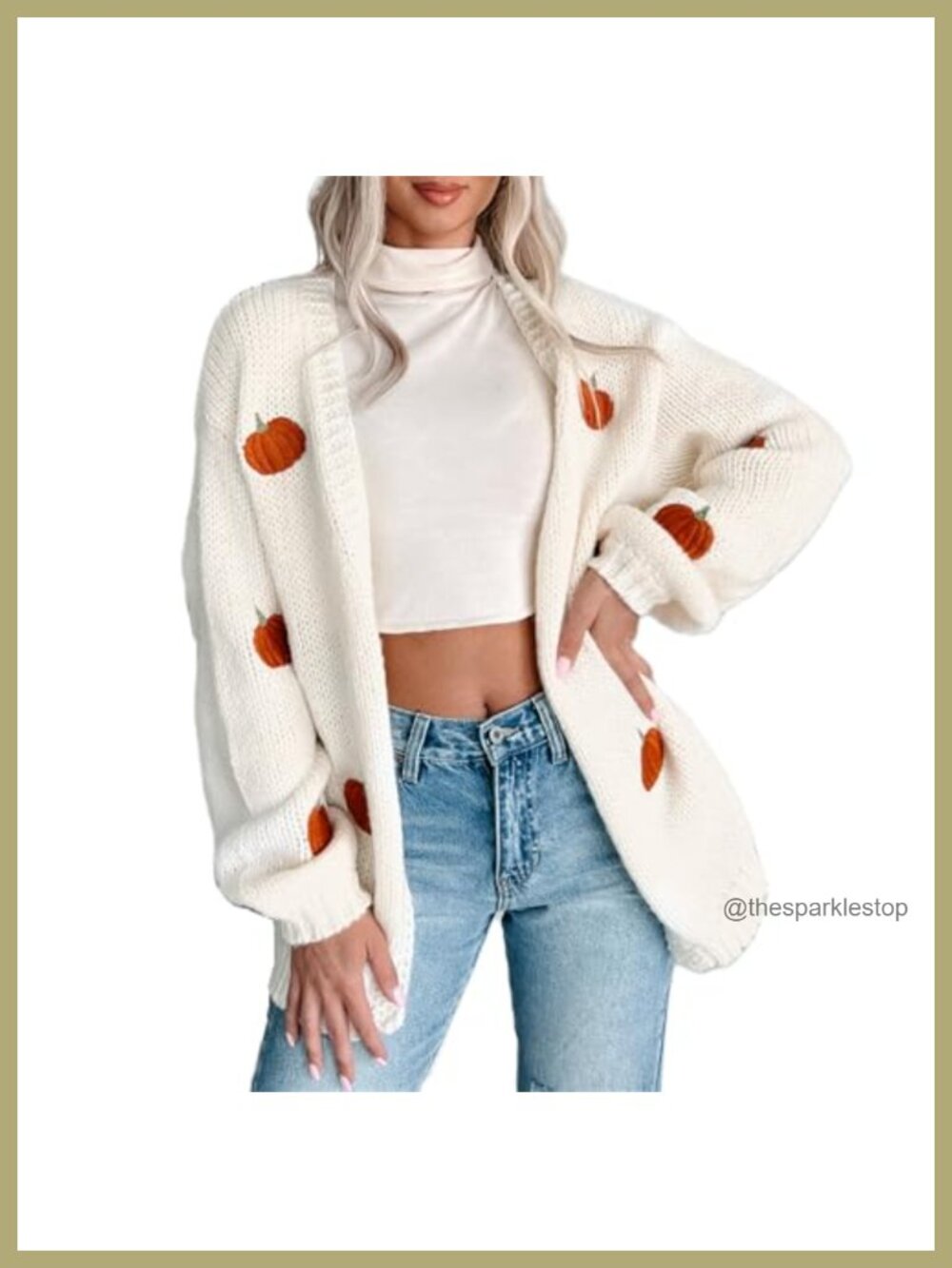 Pumpkin Print Knit Cardigan Sweater Loose Open Front Halloween Fall Outwear